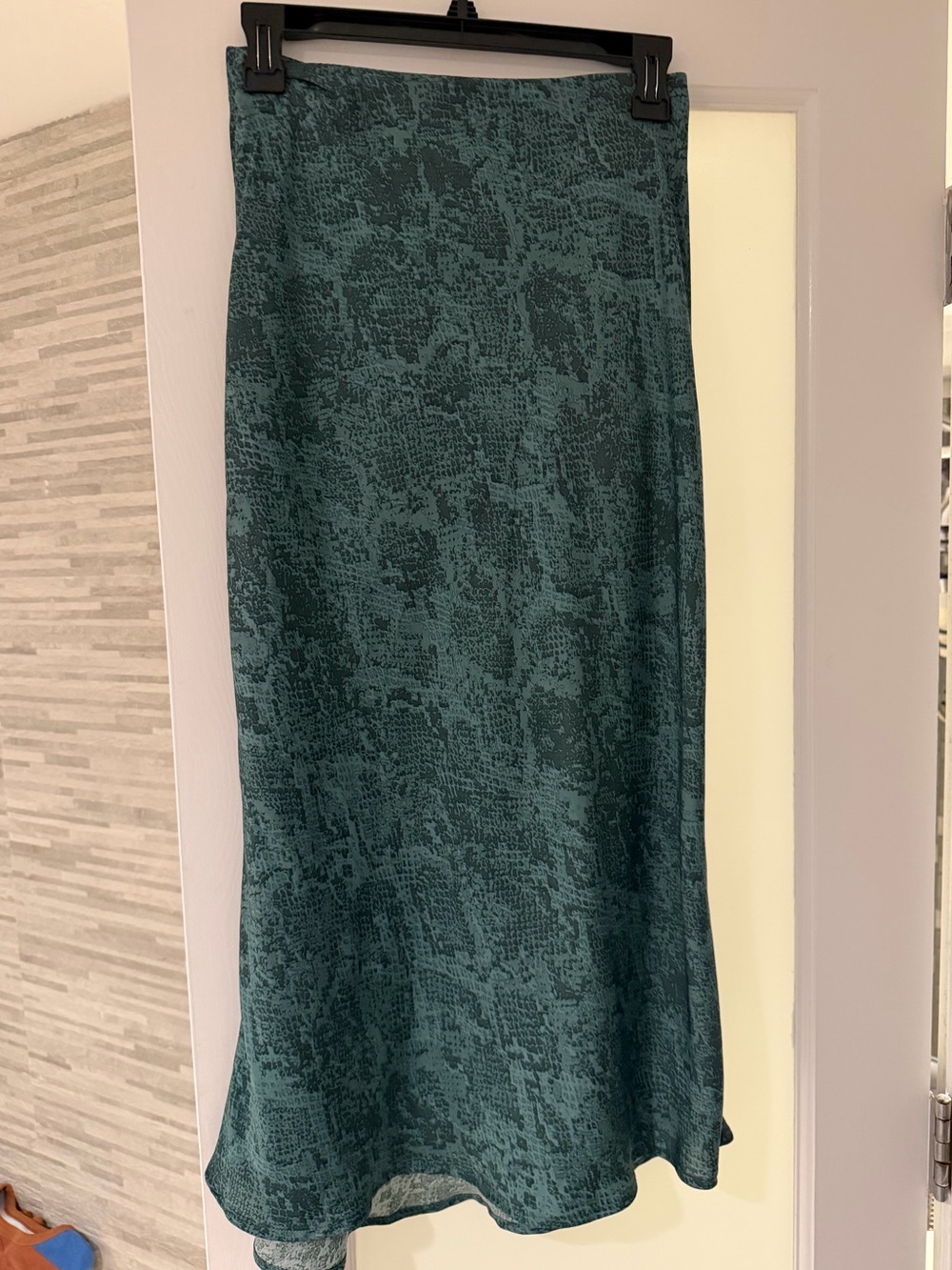 Teal Snake-Print Midi Skirt